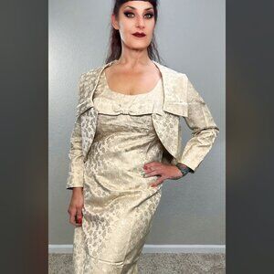 60s Gold on Gold 3pc Sparkly Wedding Midi Walking Dress Suit Purse MCM Mod M